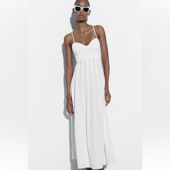 Zara POPLIN MIDI DRESS. White. Size XL. New with Tags. - Picture 2 of 7